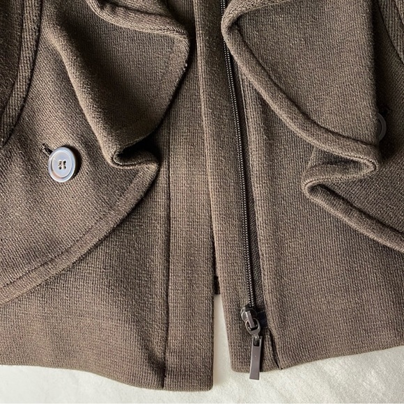 INC | Brown Cotton Ruffle Front Full Zip Up Blazer Jacket Size Medium - Picture 9 of 14